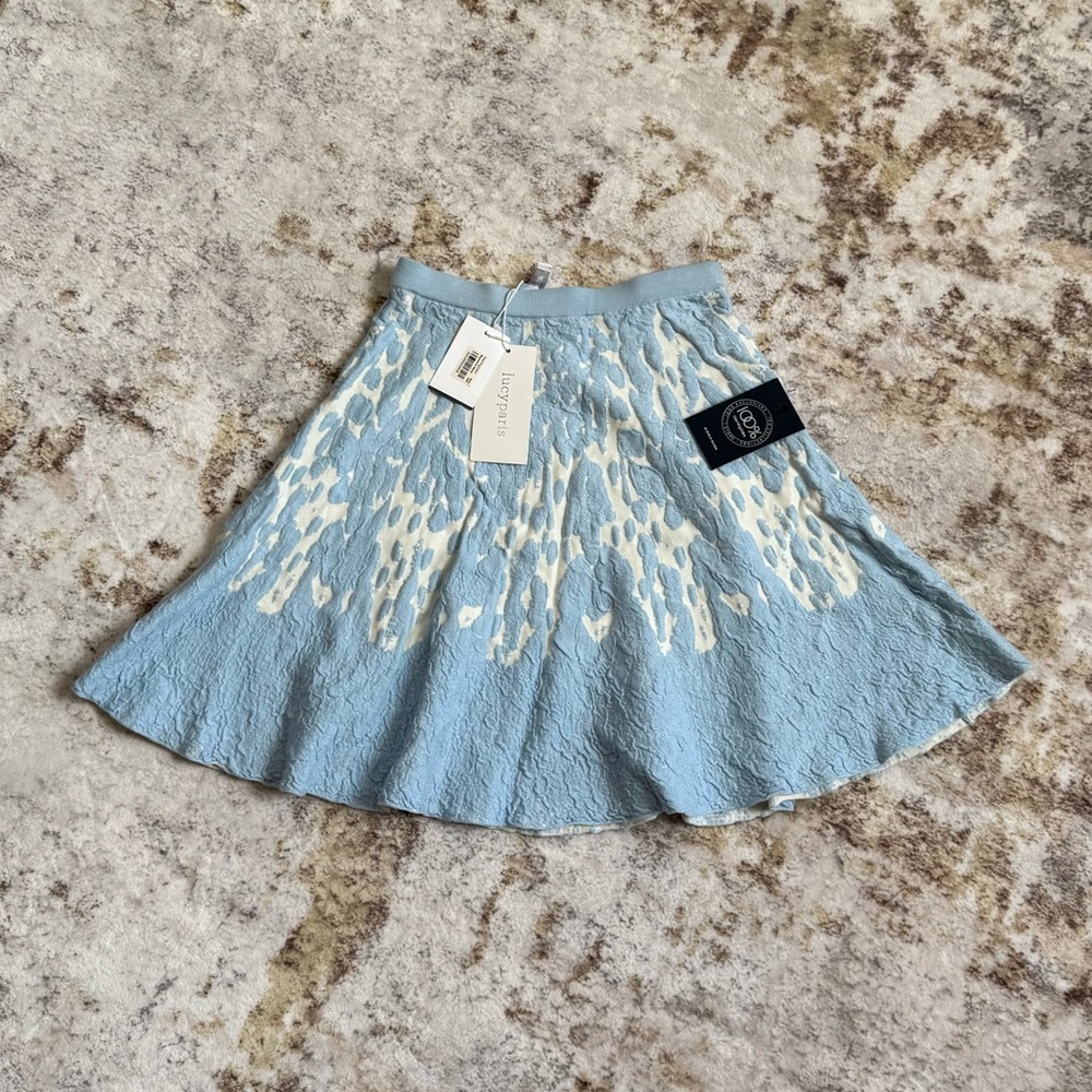 Lucy Paris Light Blue and Cream Knit Skater Skirt
